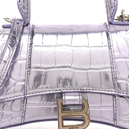 Balenciaga Metallic Calfskin Crocodile Embossed Hourglass Top Handle Bag XS Lilac 8 of 10