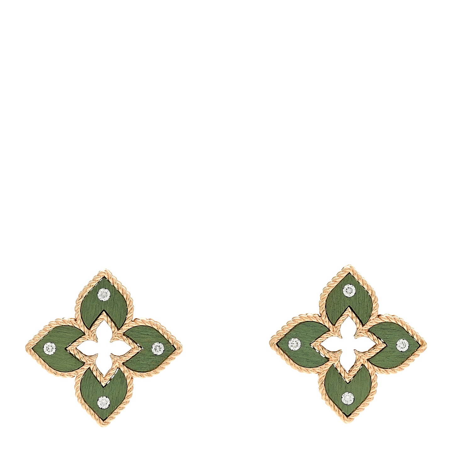 18K Rose Gold Titanium Diamond Venetian Princess Flower Earrings Green