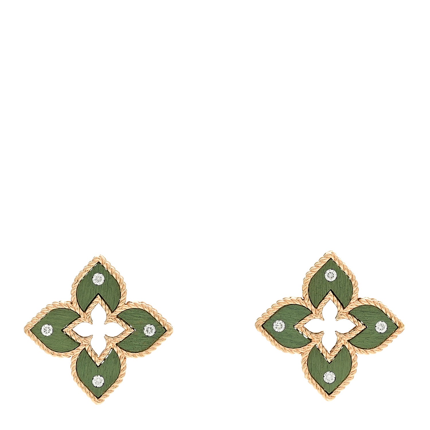 Roberto Coin 18K Rose Gold Titanium Diamond Venetian Princess Flower Earrings Green 1 of 4