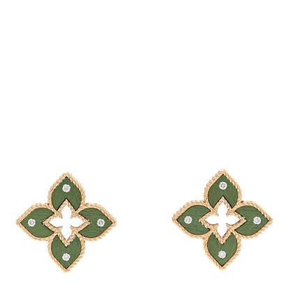Roberto Coin 18K Rose Gold Titanium Diamond Venetian Princess Flower Earrings Green 1 of 4