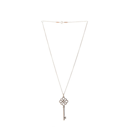 Tiffany 18K Rose Gold Diamond Knot Key Pendant Necklace 4 of 11