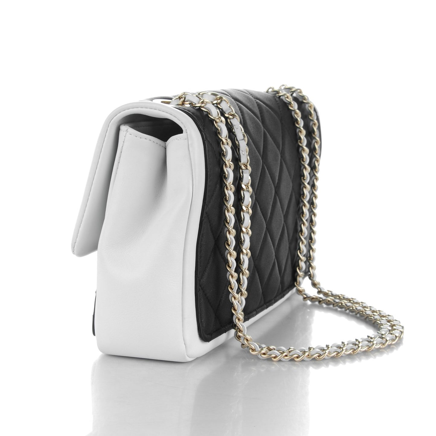 Lambskin Quilted Graphic Medium Flap Black White