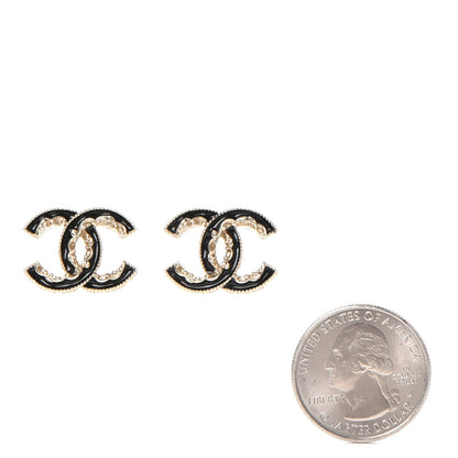 Chanel Enamel CC Baroque Earrings Black Gold 2 of 6