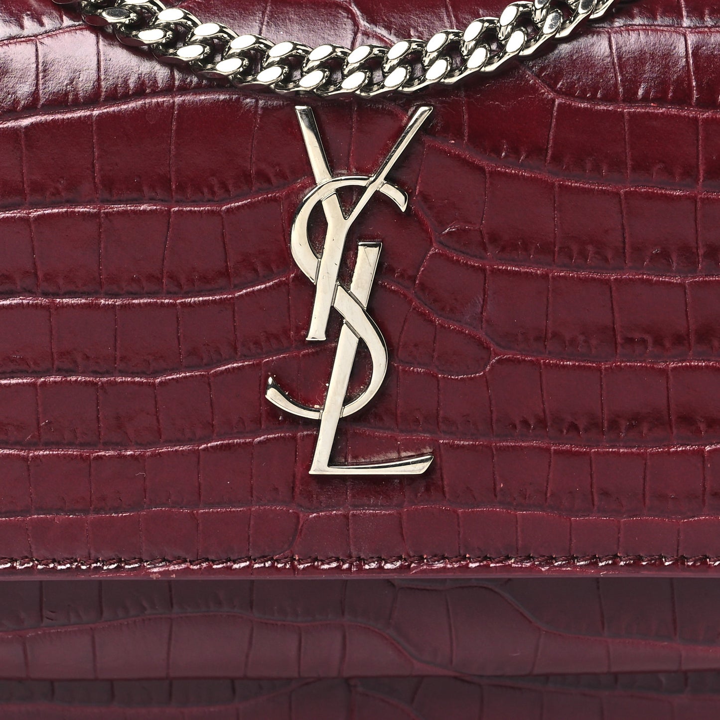Calfskin Crocodile Embossed Monogram Sunset Chain Wallet Rouge Legion