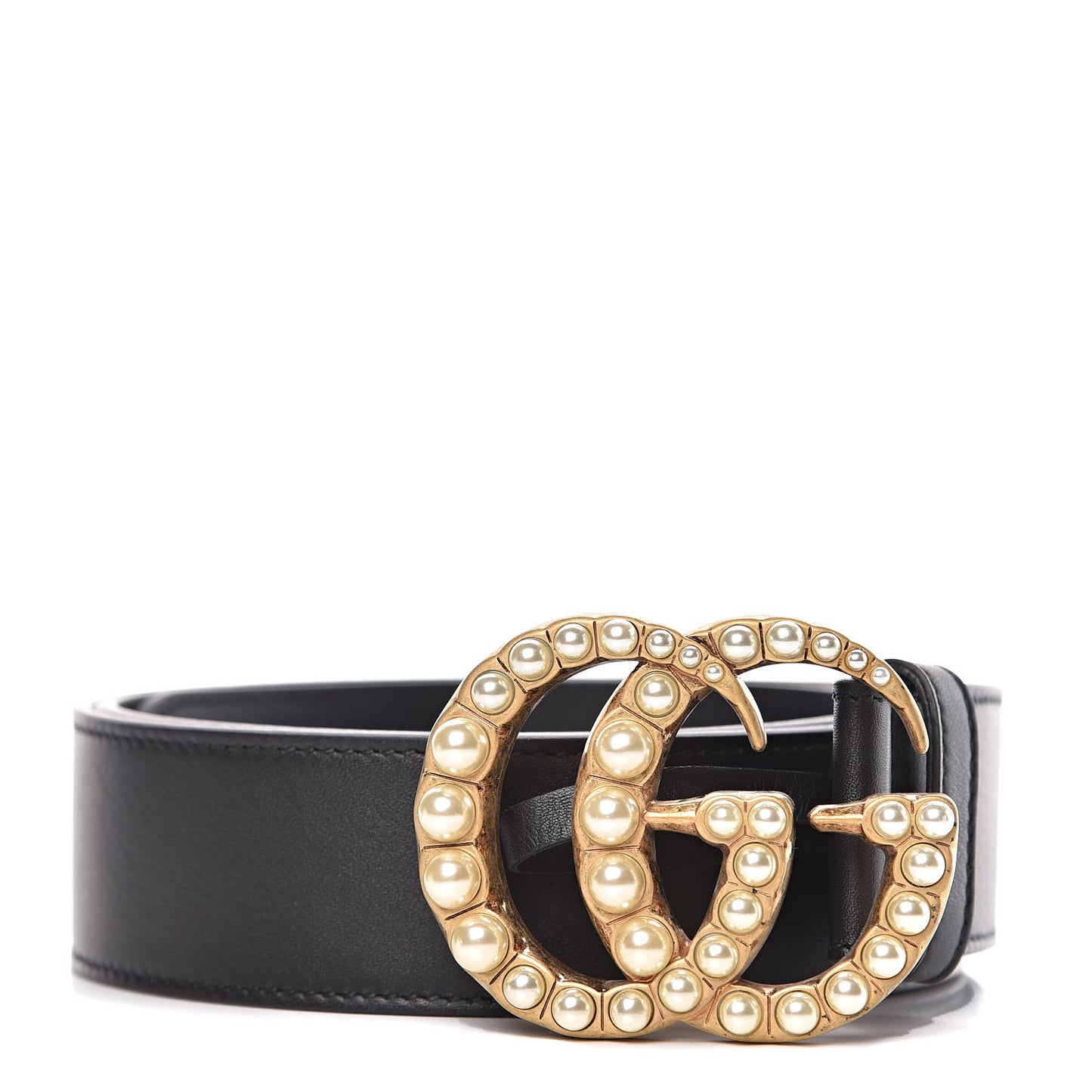 Moon Calfskin Pearl Double G 40mm Belt 95 38 Black Cream