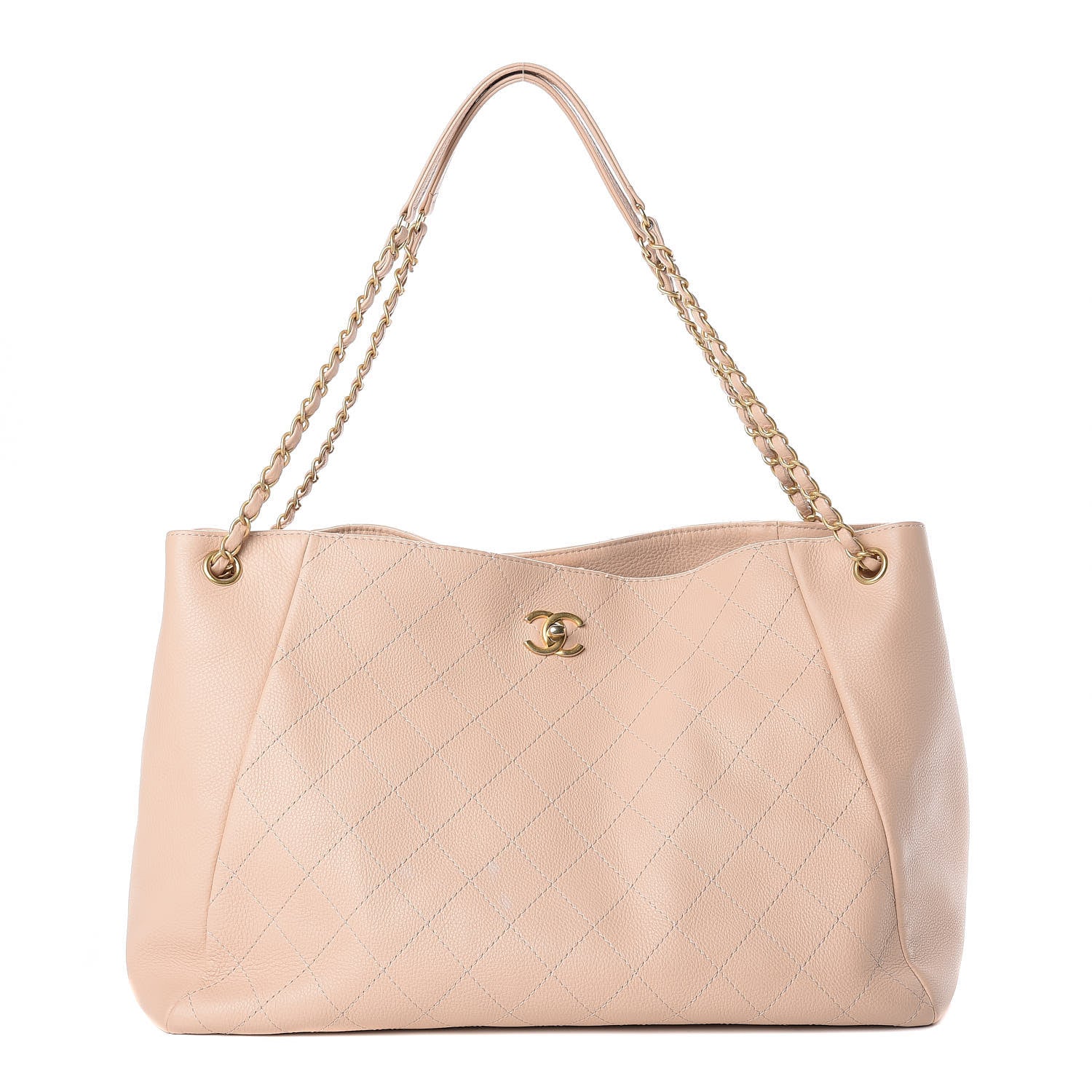 Chanel Grained Calfskin Stitched Large Supple Rock Shopping Tote Beige 1 of 12