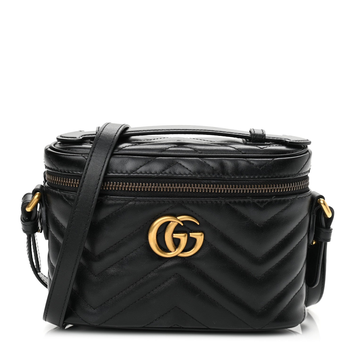 Gucci Calfskin Matelasse Mini GG Marmont Round Backpack Black 1 of 11