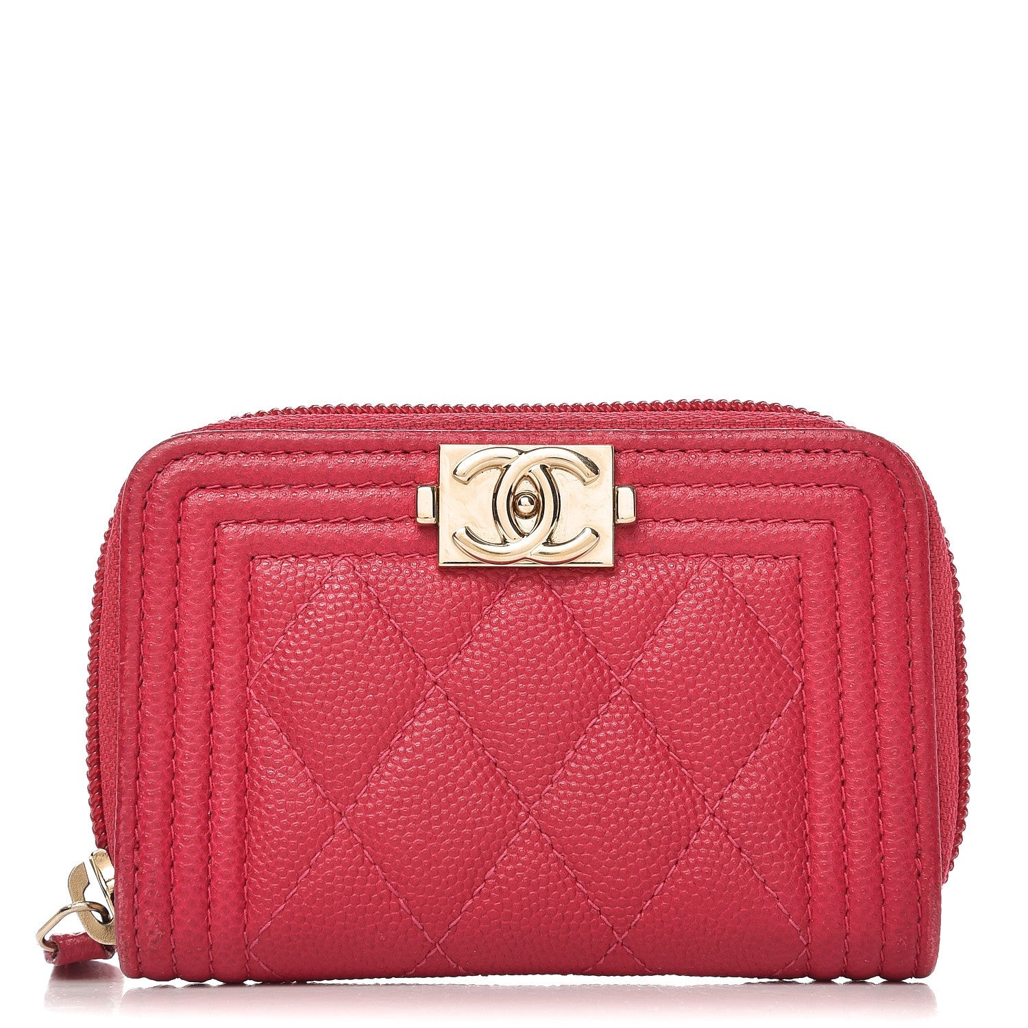 Chanel Caviar Quilted Boy Zip Around Coin Purse Wallet Fuchsia 1 of 9