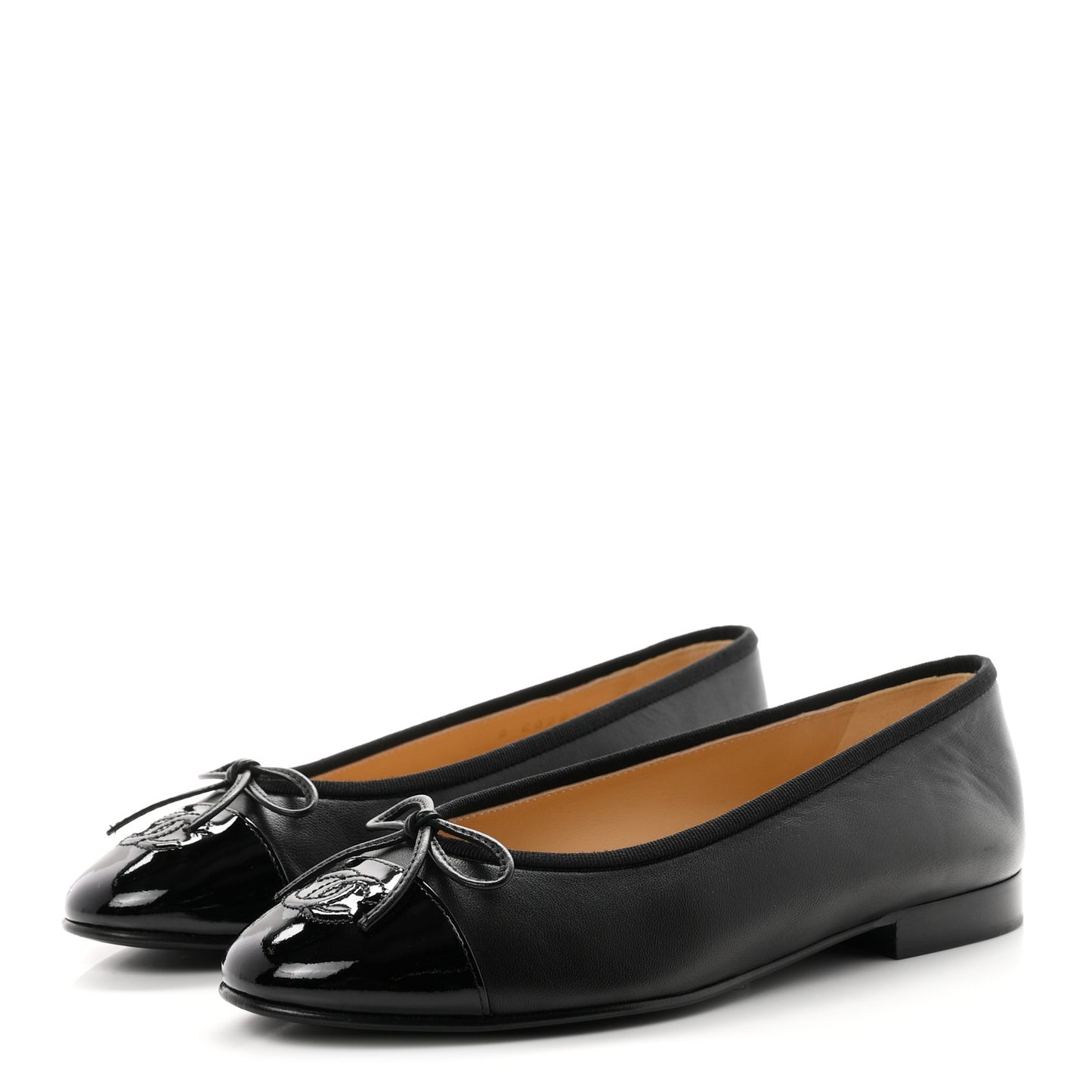Lambskin Patent Cap Toe Ballerina Flats 37 Black