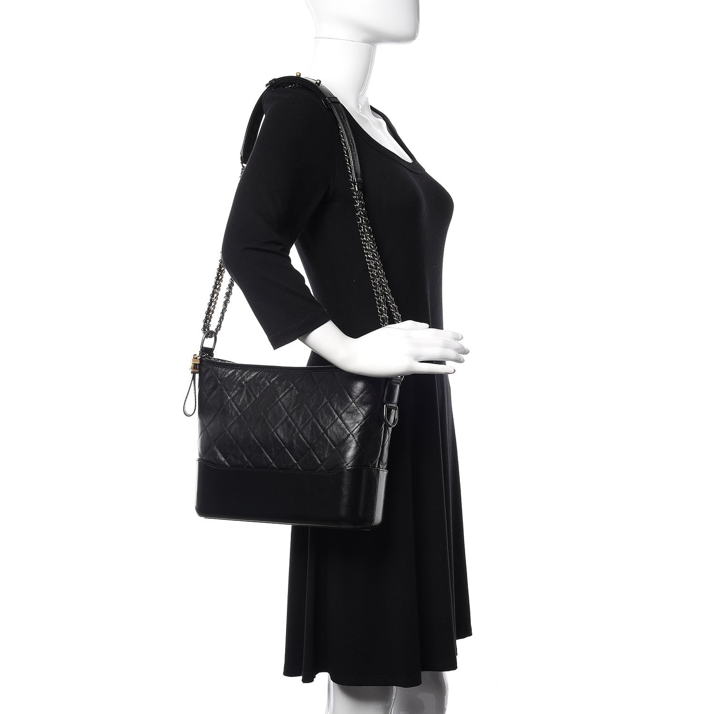Aged Calfskin Quilted Medium Gabrielle Hobo Black