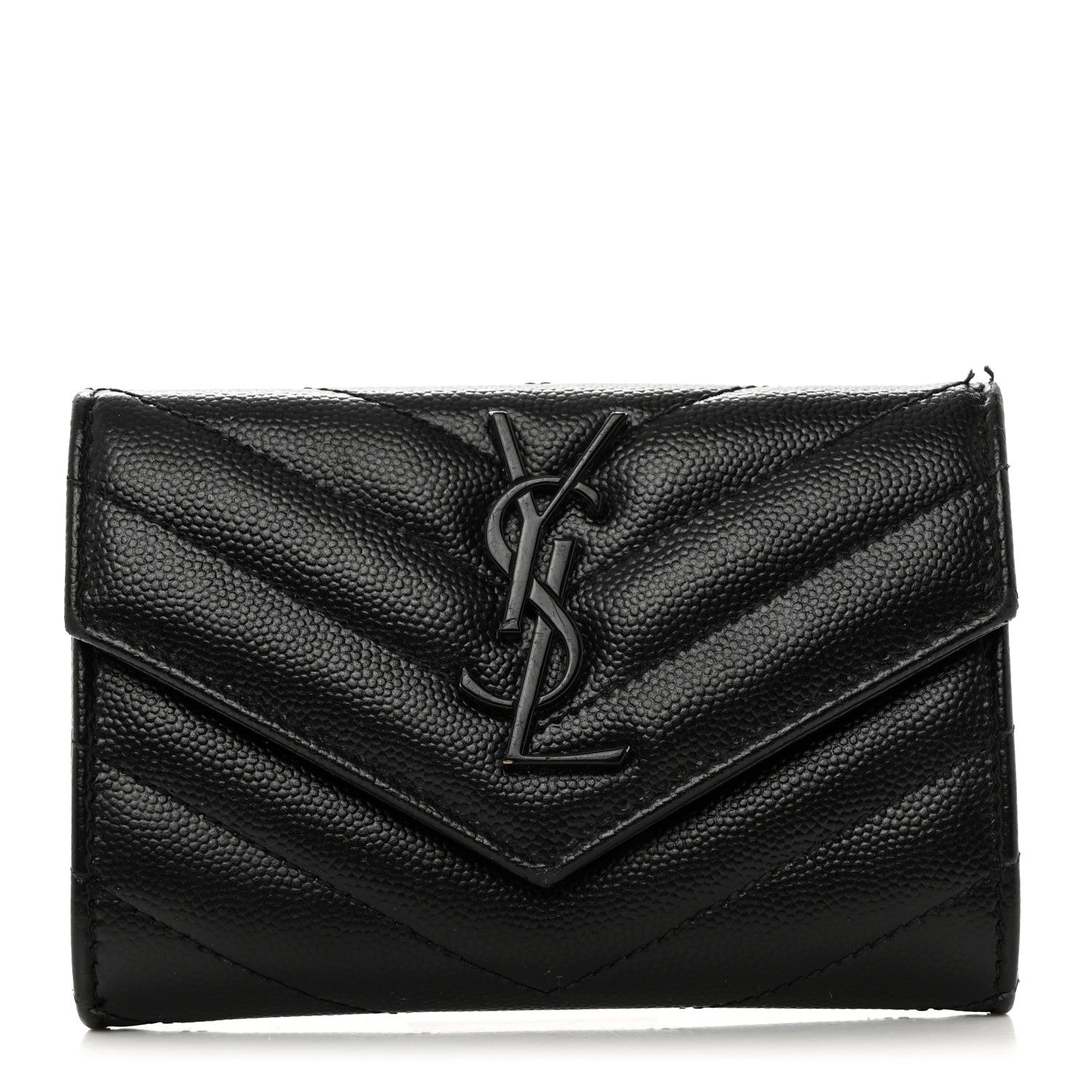 Saint Laurent Grain De Poudre Matelasse Chevron Small Monochome Monogram Envelope Wallet Black 1 of 8