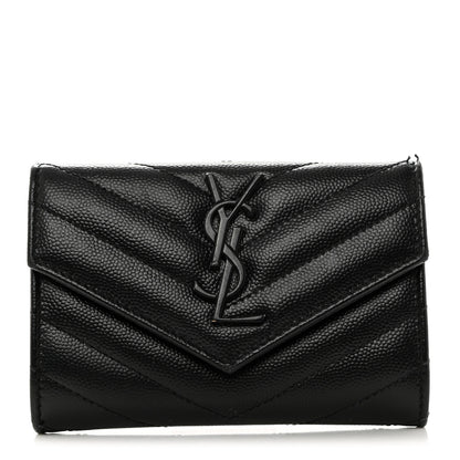 Saint Laurent Grain De Poudre Matelasse Chevron Small Monochome Monogram Envelope Wallet Black 1 of 8