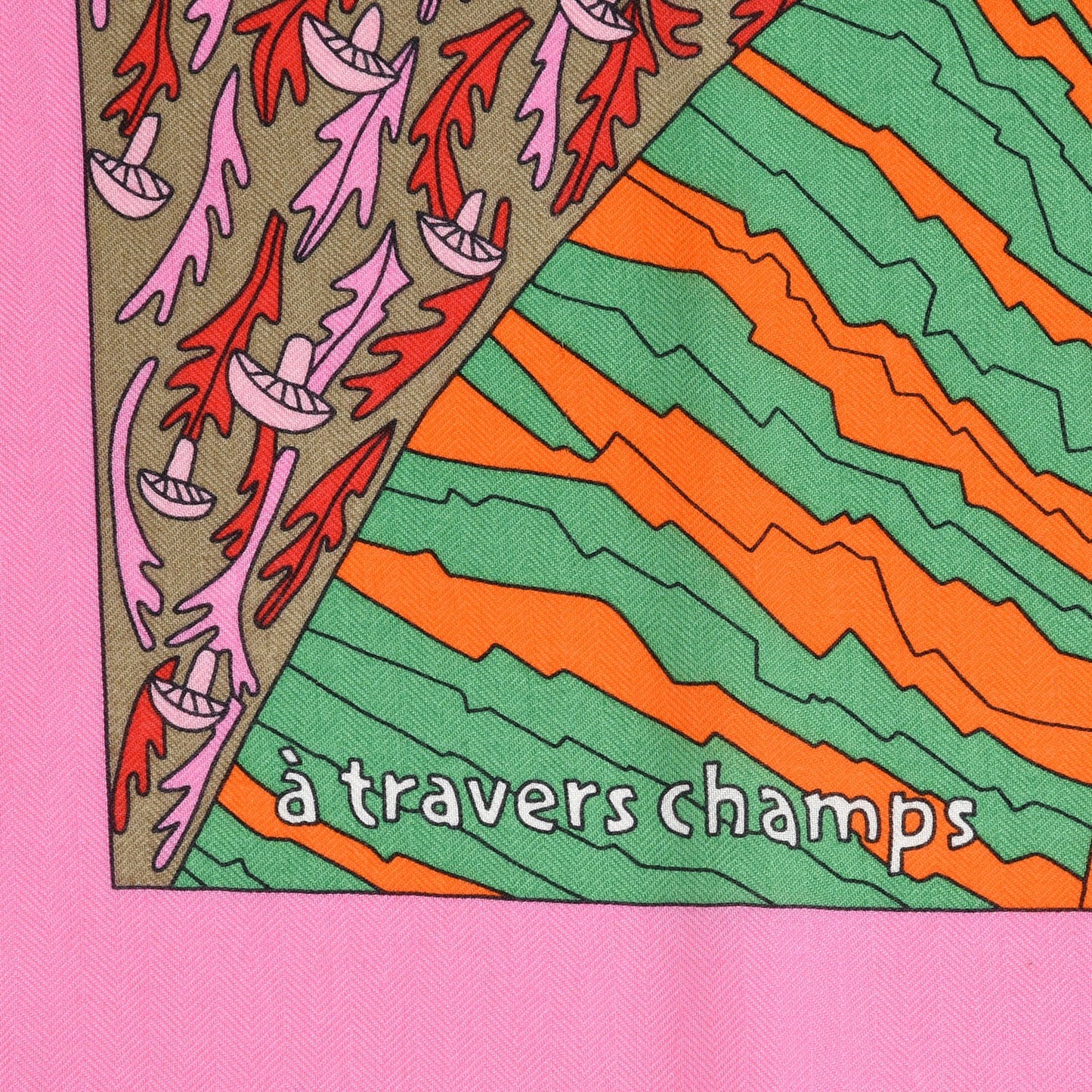 Cashmere Silk Travers Champs Shawl GM 140 Rose Vif Jaune Multi