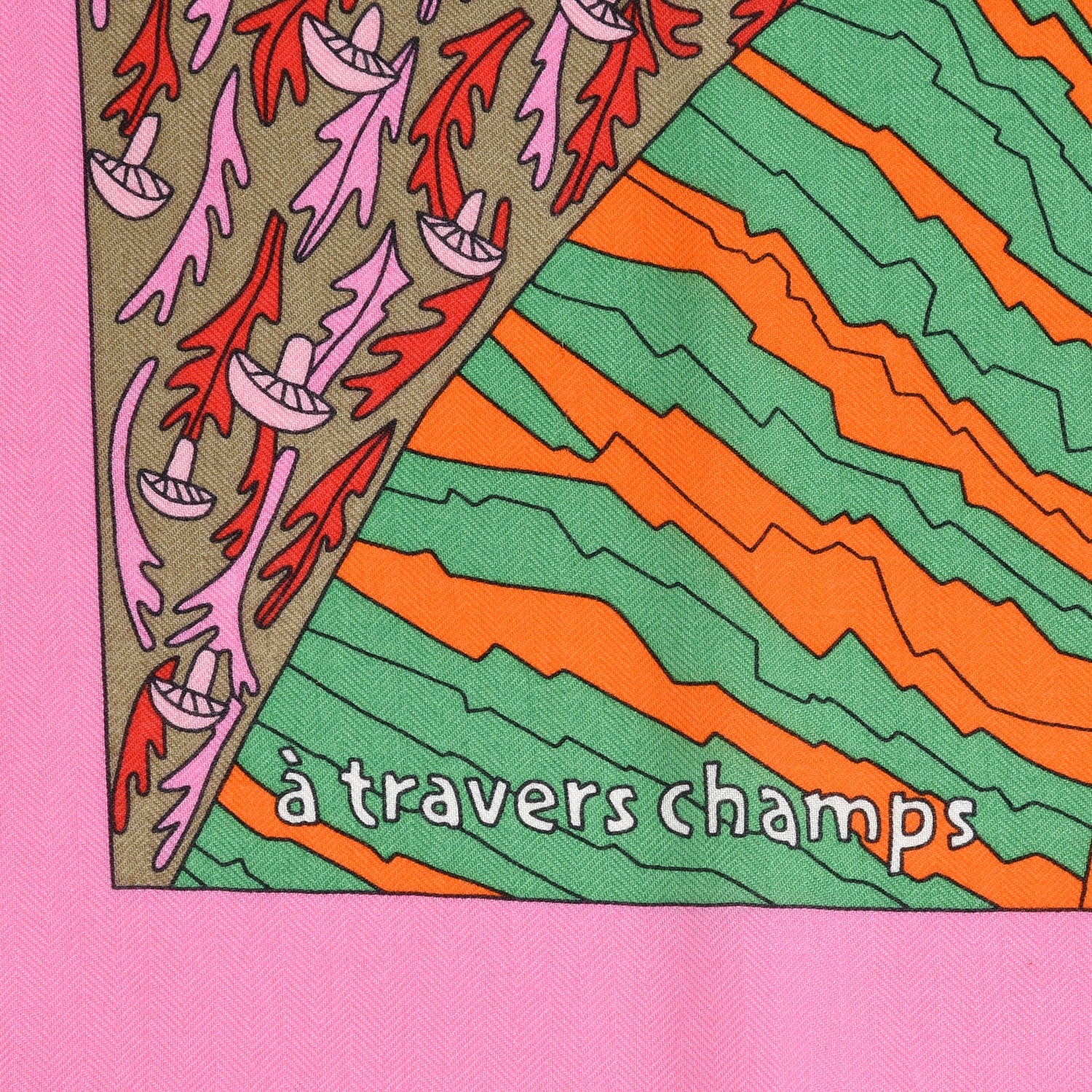 Hermes Cashmere Silk Travers Champs Shawl GM 140 Rose Vif Jaune Multi 7 of 7