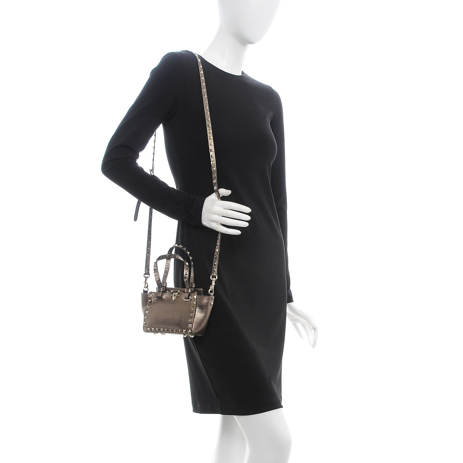 Valentino Garavani Metallic Pebbled Calfskin Micro Rockstud Tote Sasso 2 of 8