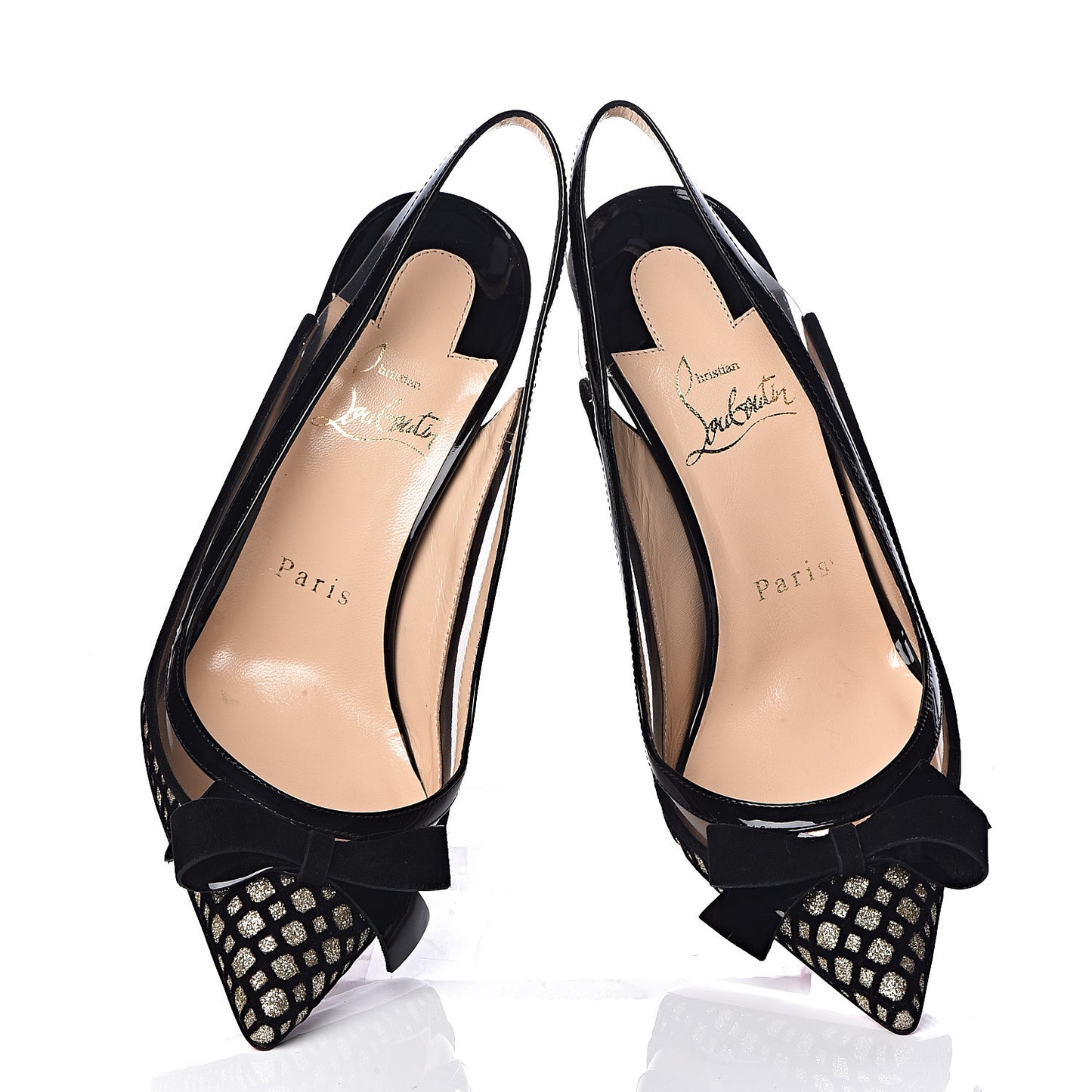 Glitter Floque Patent PVC Suspenodo Sling 100 Pumps 36 Platine Black