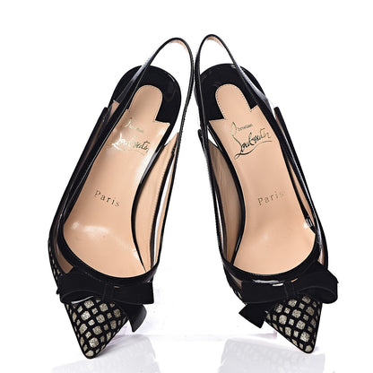 Christian Louboutin Glitter Floque Patent PVC Suspenodo Sling 100 Pumps 36 Platine Black 8 of 8