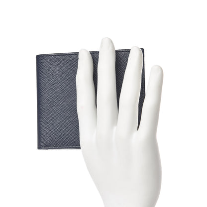 Prada Saffiano Triangle Bi-Fold Wallet Baltico 2 of 8