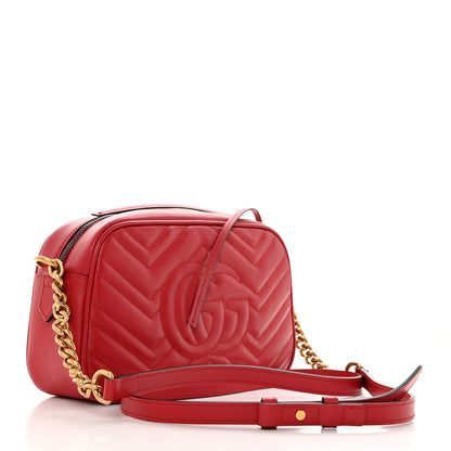 Gucci Calfskin Matelasse Small GG Marmont Chain Shoulder Bag Hibiscus Red 2 of 11