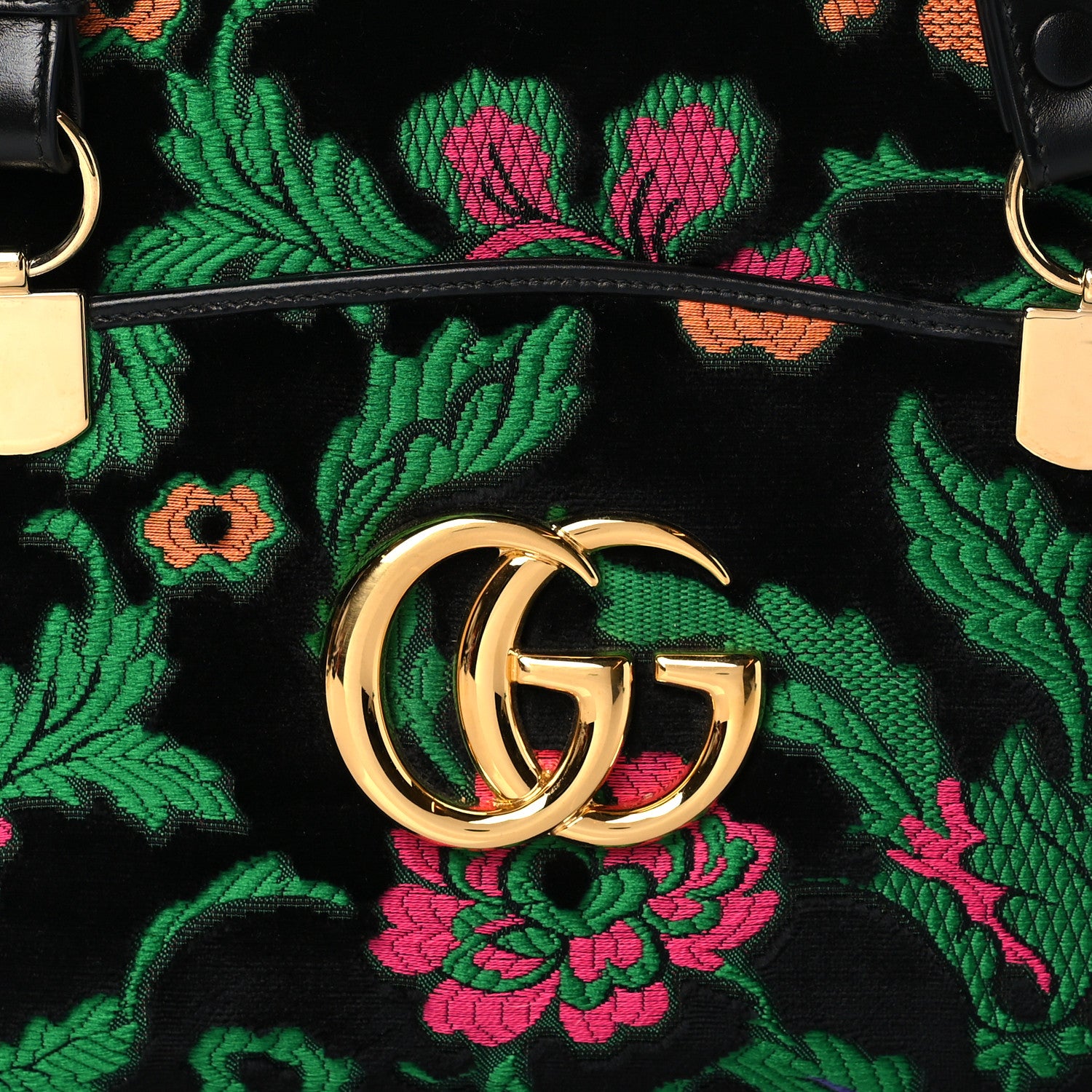 Gucci Velvet Jacquard Floral Embroidered Large Arli Top Handle Bag Black Green Multicolor 8 of 10