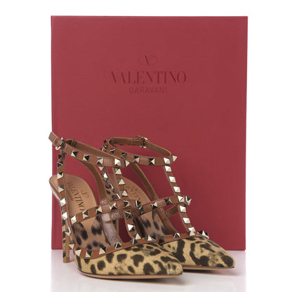 Valentino Garavani Canvas Leopard Print Rockstud Ankle Strap Pumps 35 Brown 9 of 9