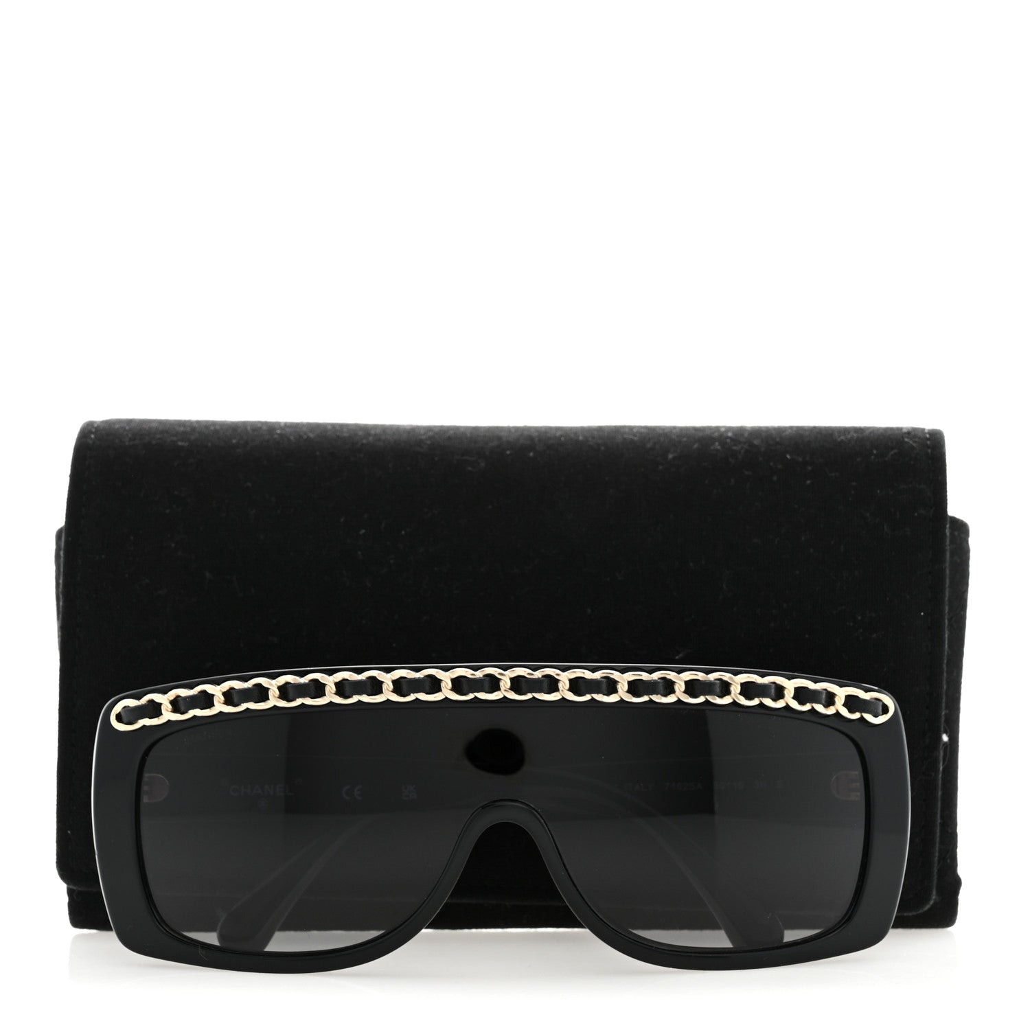 Chanel Acetate Calfskin Chain Rectangle Sunglasses 71625A Black