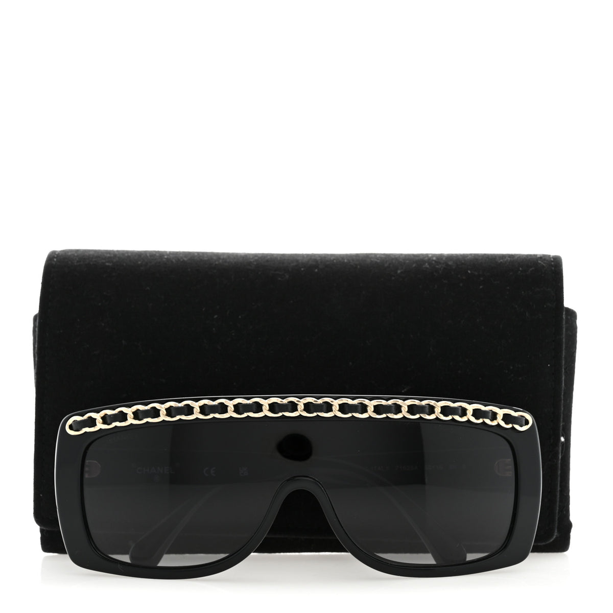 Acetate Calfskin Chain Rectangle Sunglasses 71625A Black