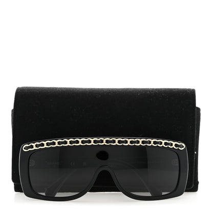 Chanel Acetate Calfskin Chain Rectangle Sunglasses 71625A Black 10 of 10