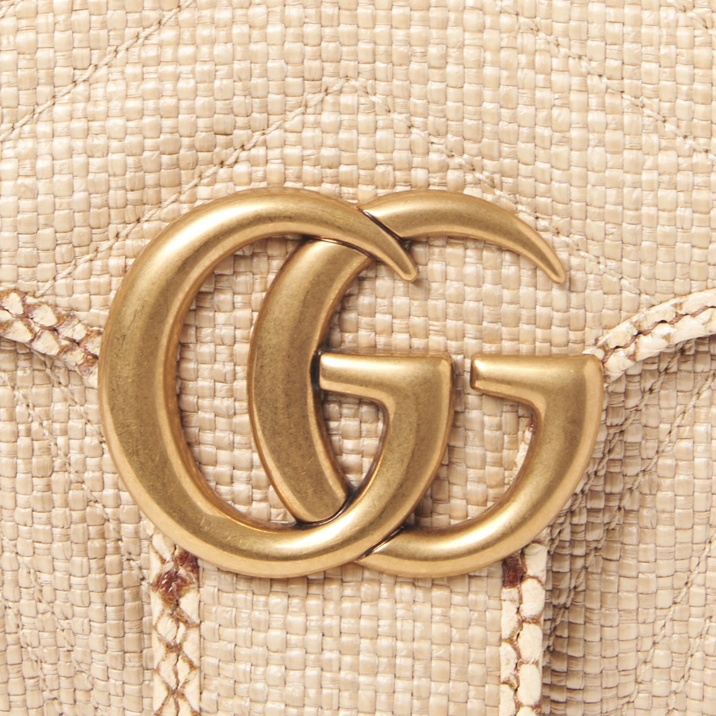 Raffia Elaphe Matelasse Small GG Marmont Shoulder Bag Natural Cream Brown
