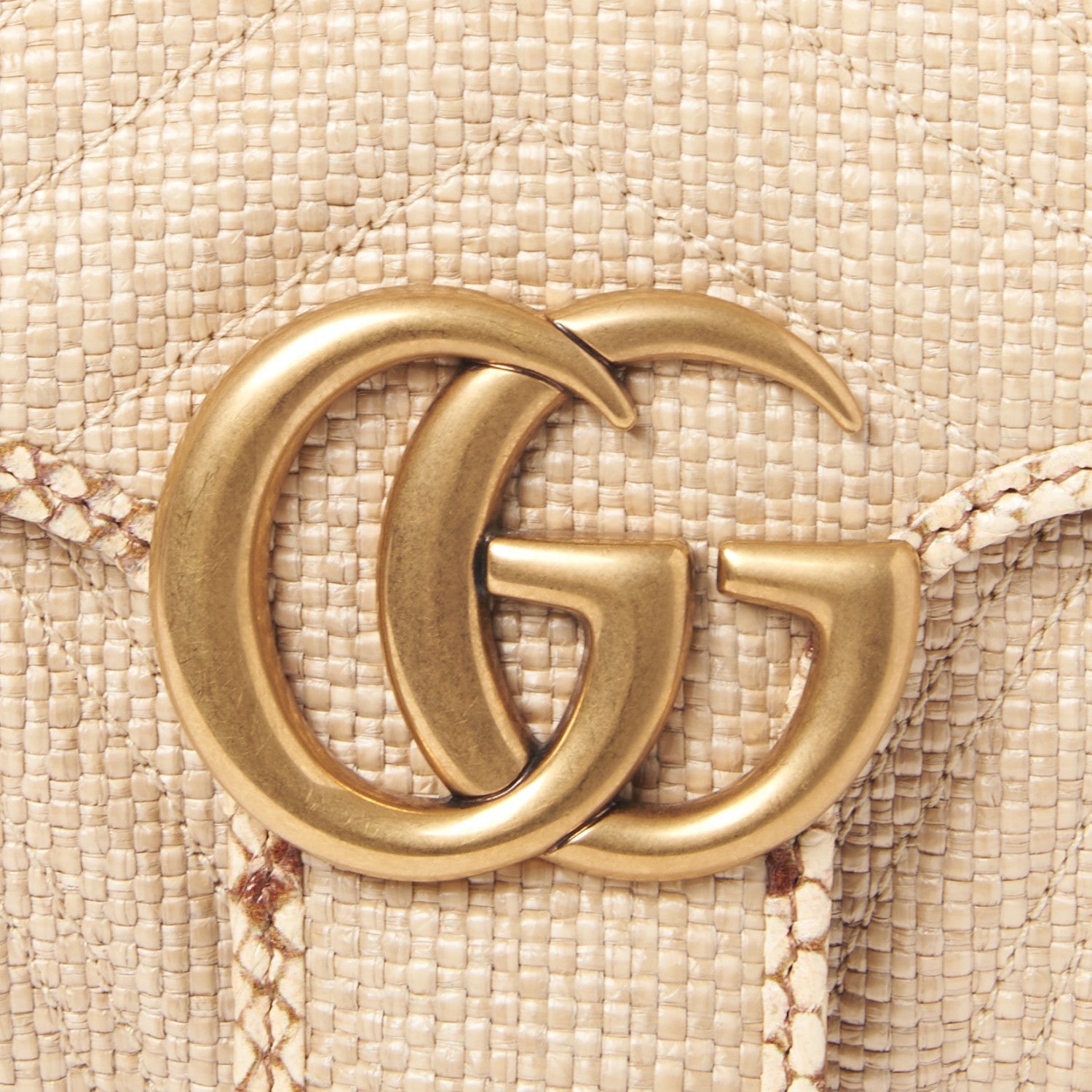Gucci Raffia Elaphe Matelasse Small GG Marmont Shoulder Bag Natural Cream Brown 7 of 8