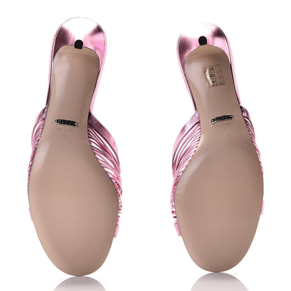 Gucci Metallic Nappa Crawford Knot Mid Heel Slide Sandals 39.5 Rosa 8 of 8