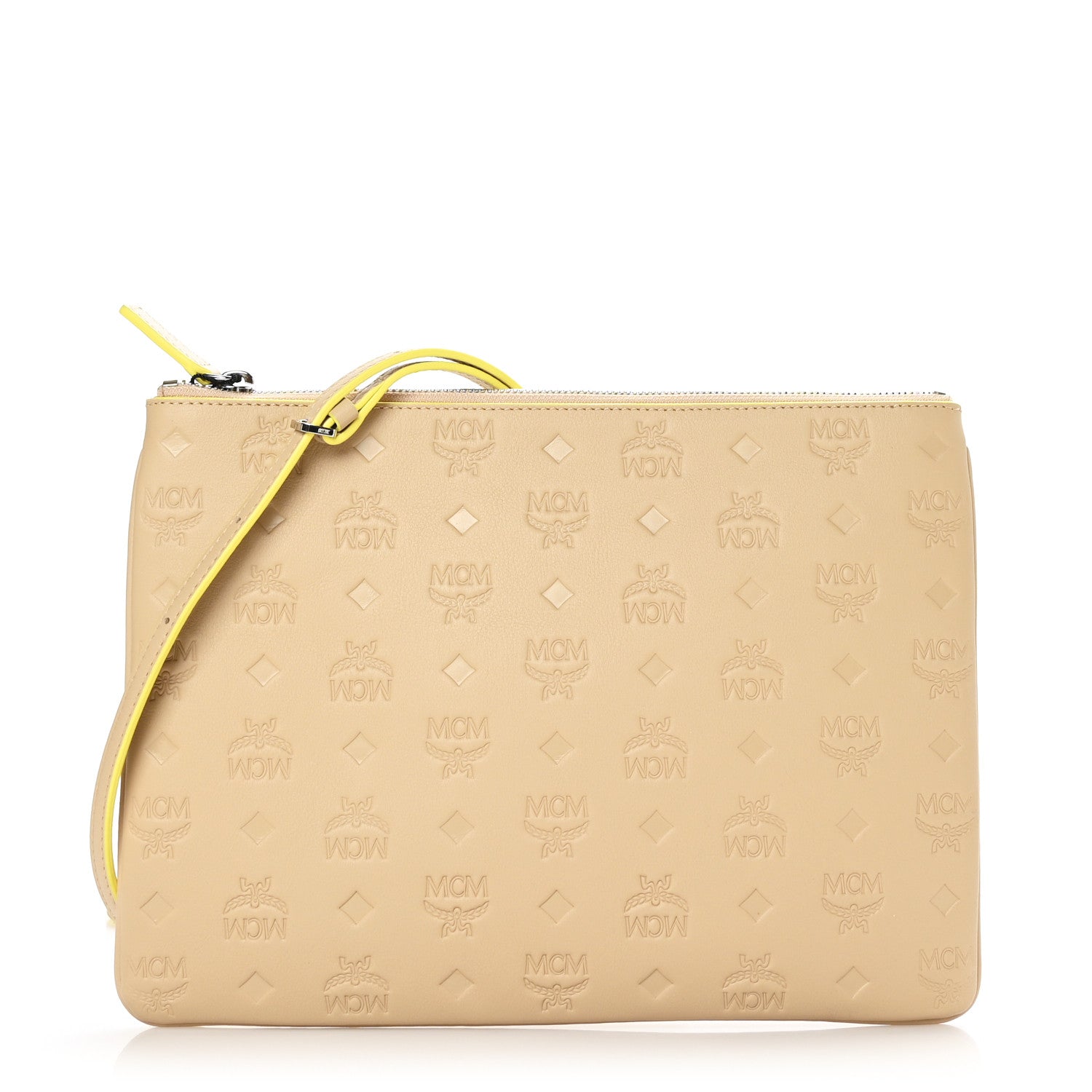 MCM Calfskin Ottomar Monogram Aren Crossbody Pouch Beige Croissant 1 of 6