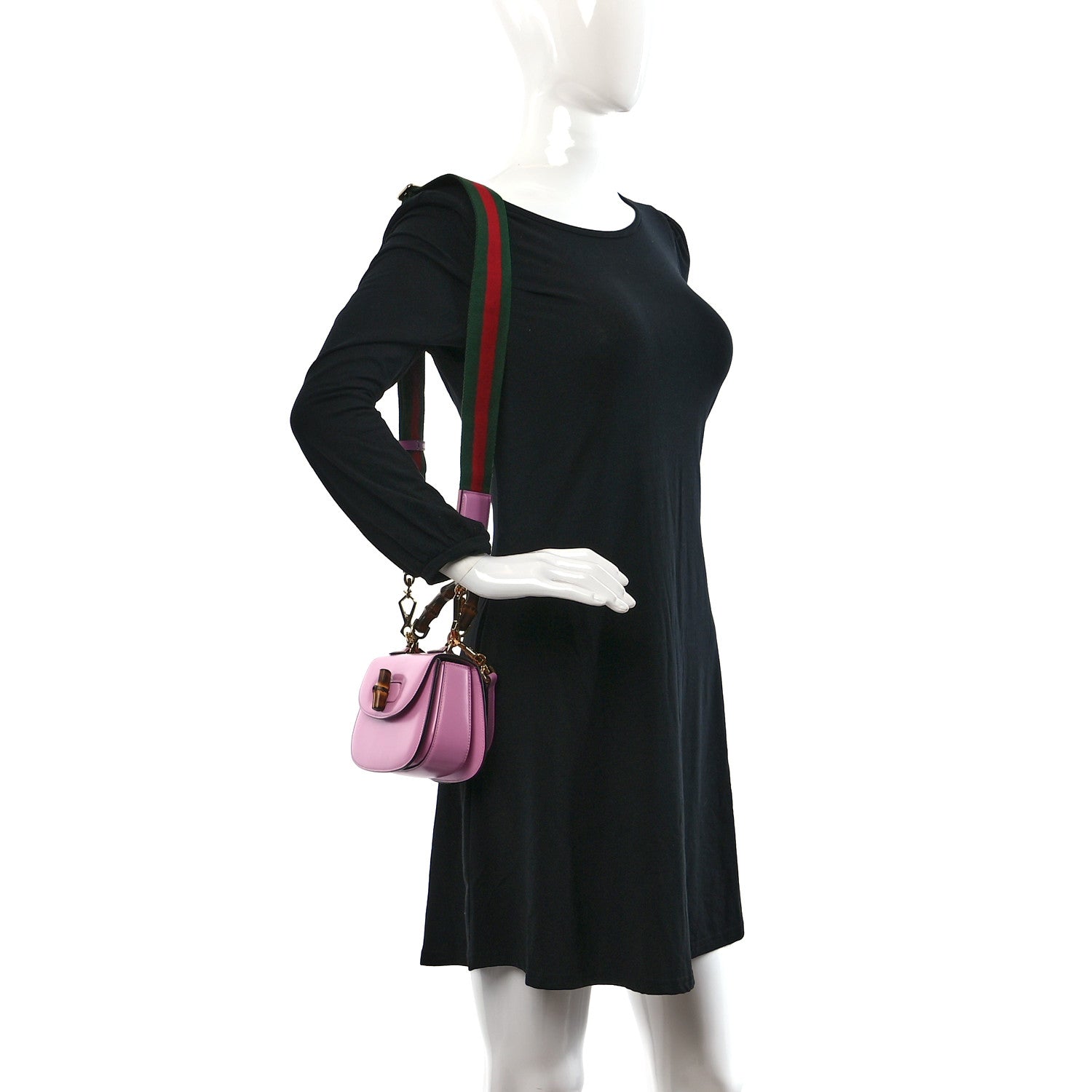 Gucci Boarded Dyana Lux Calfskin Web Mini Bamboo 1947 Top Handle Bag Nice Pink 2 of 8