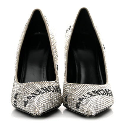 Balenciaga Strass Allover Logo Square Knife 110mm Pumps 38 Crystal Black 3 of 10