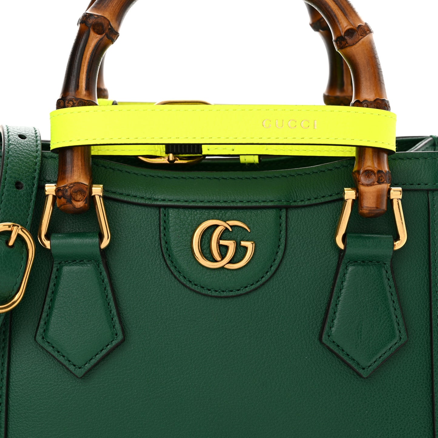 Wonka Grain Calfskin Mini Diana Tote Bag Green Yellow Fluo