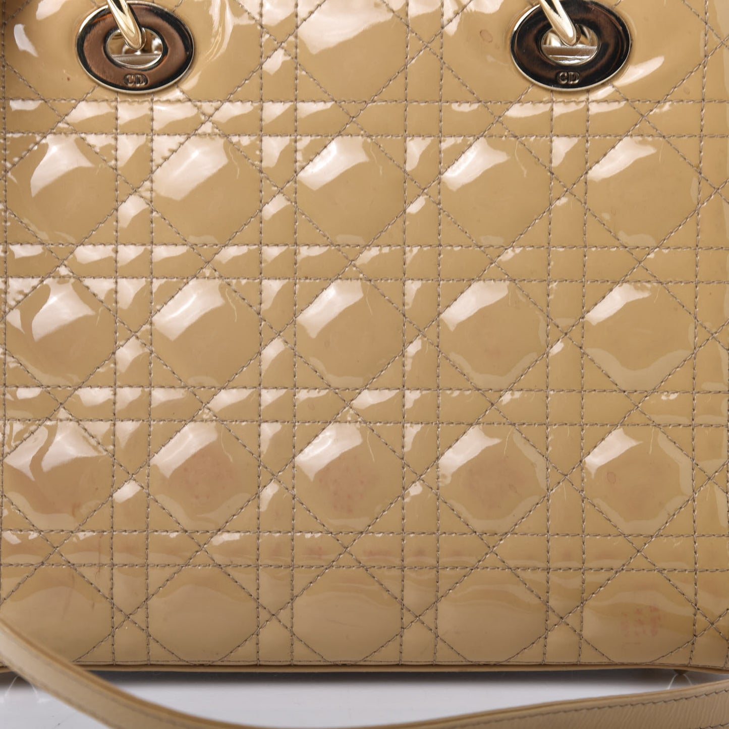 Patent Cannage Medium Lady Dior Beige