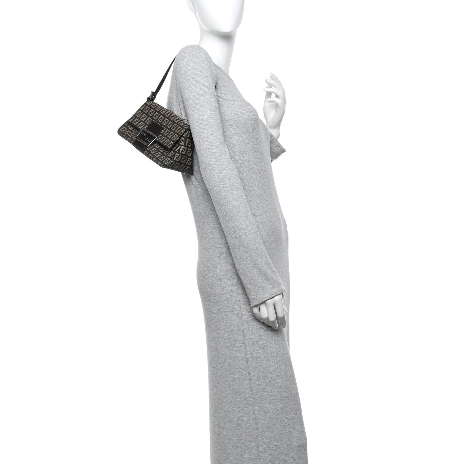 Fendi Zucchino Vitello Mini Mama Baguette Testa di Moro Beige