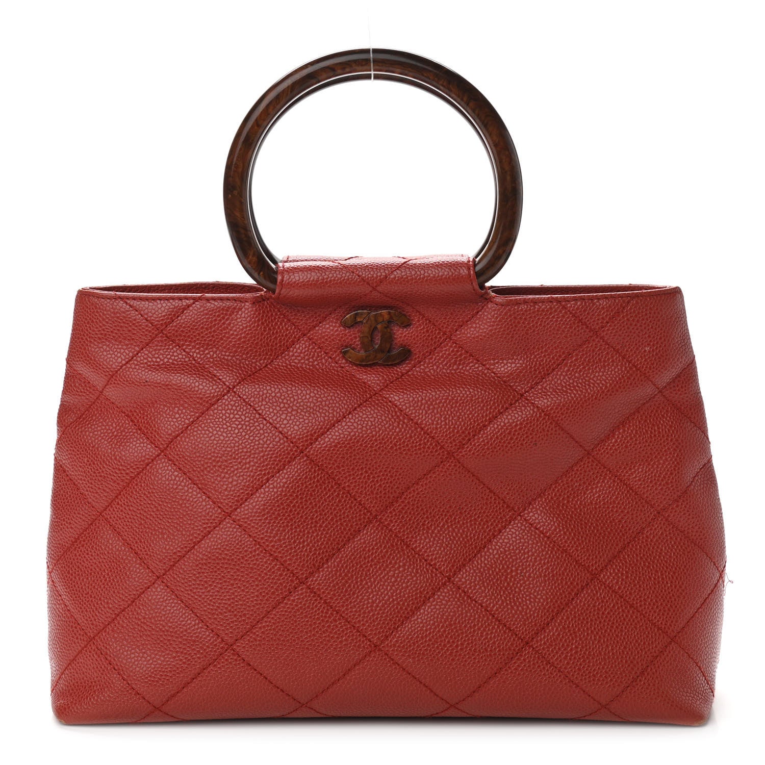 Chanel Caviar Tortoise CC Handle Tote Red 1 of 13