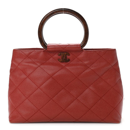 Chanel Caviar Tortoise CC Handle Tote Red 1 of 13
