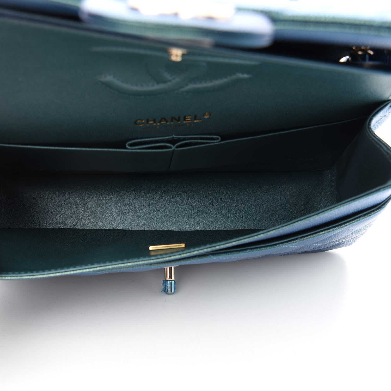 Chanel Iridescent Caviar Quilted Medium Double Flap Green 5 of 9