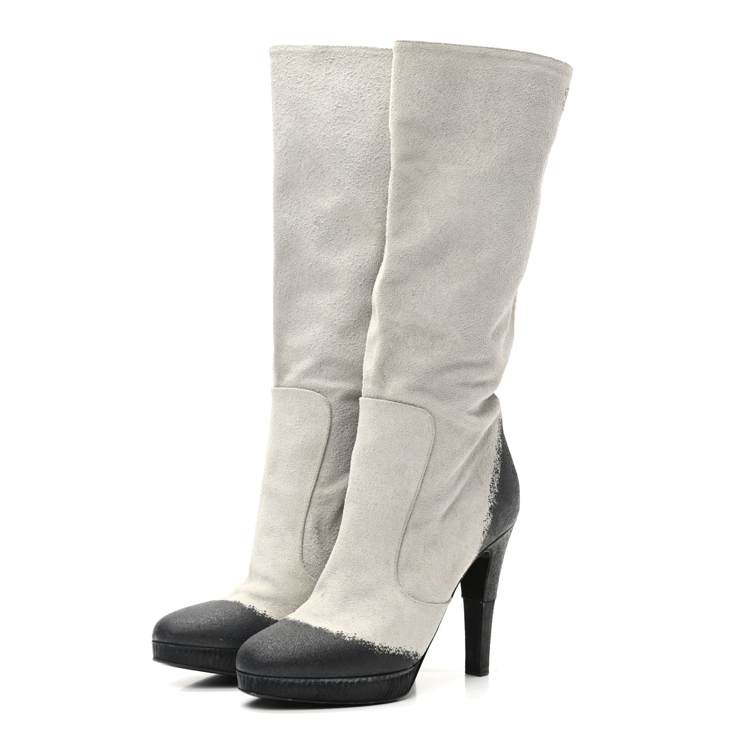 Chanel Suede CC High Boots 37.5 Dark White Black 3 of 8