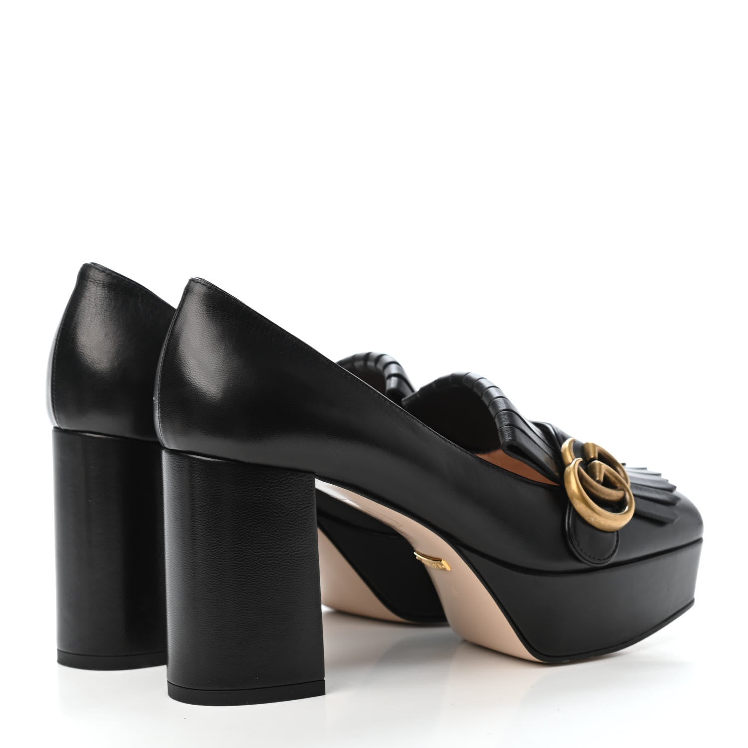 Gucci Malaga Kid GG Marmont Fringe Platform Loafer Pumps 36 Black 3 of 4
