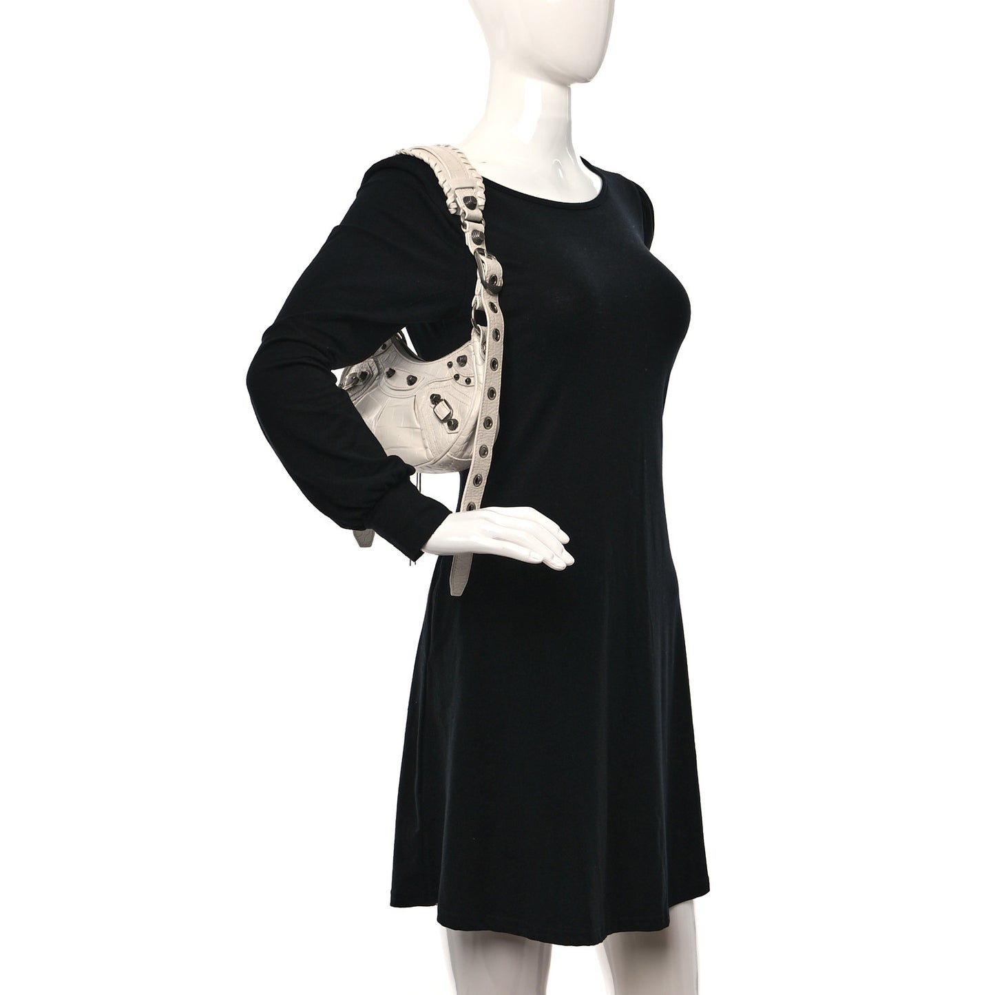 Extra Supple Calfskin Crocodile Embossed Le Cagole Shoulder Bag XS White