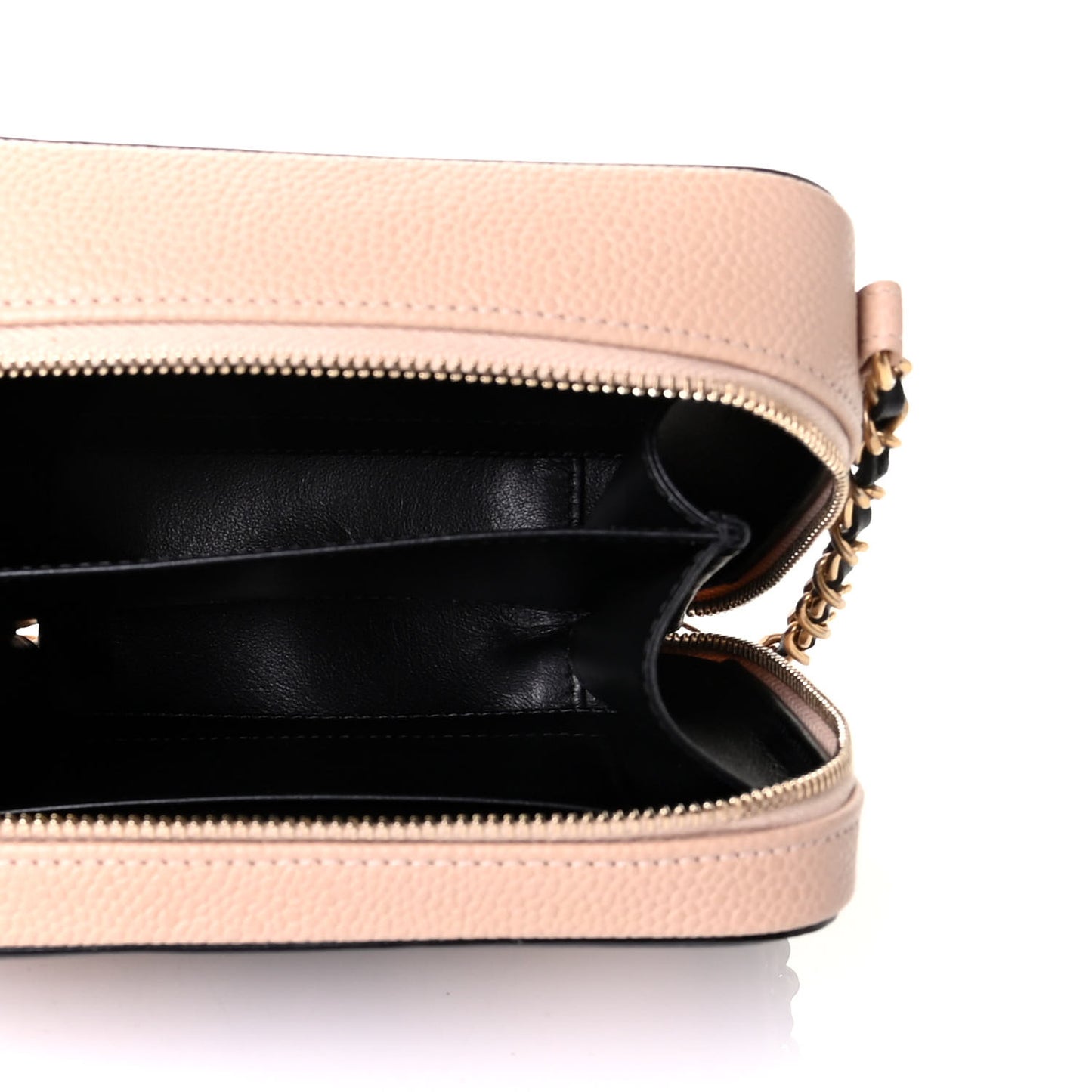 Caviar Quilted CC Filigree Vanity Clutch With Chain Beige Black
