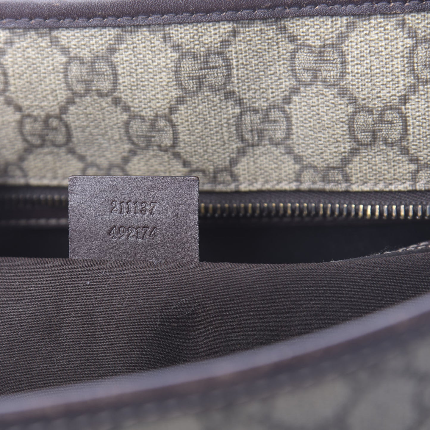 GG Supreme Monogram Medium Zippered Shopping Tote Dark Brown