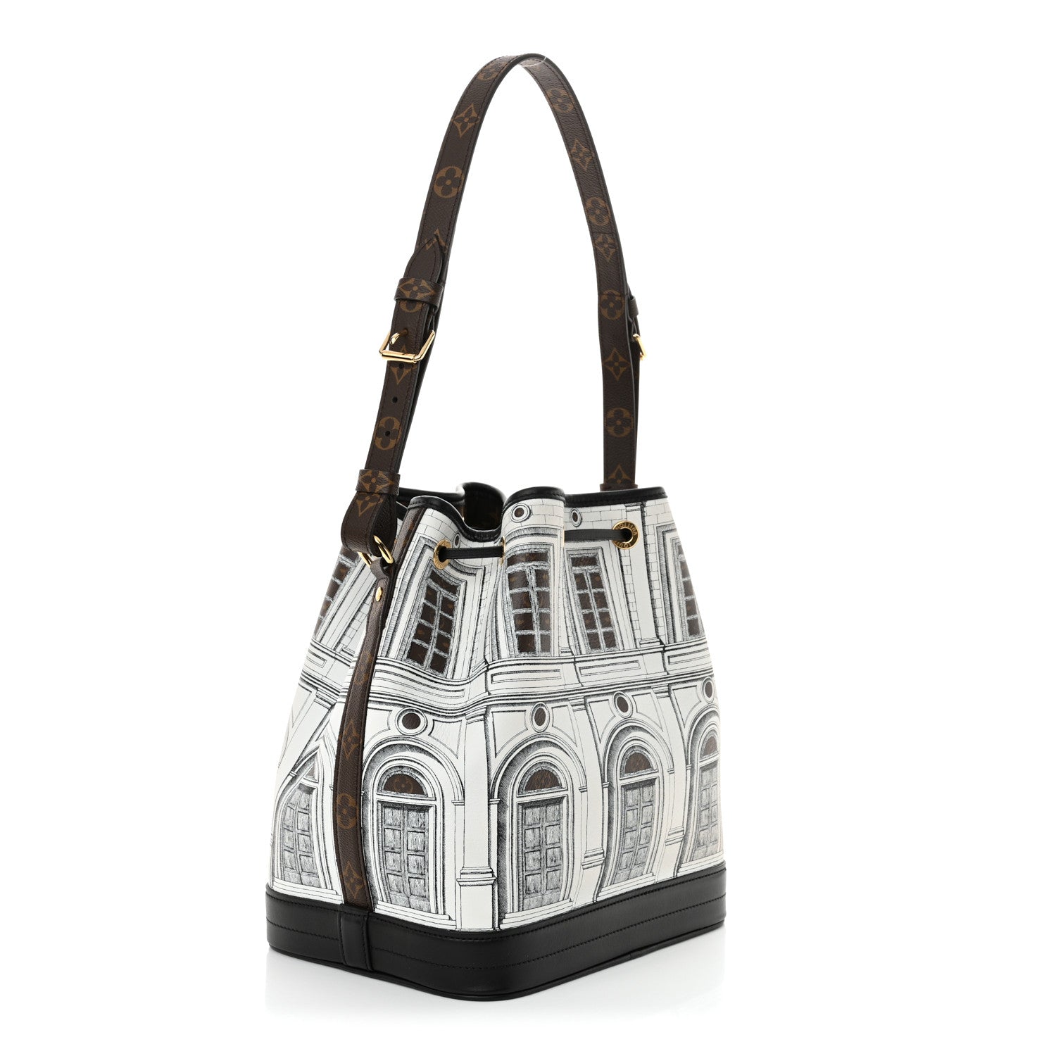 Louis Vuitton X FORNASETTI Calfskin Architettura Noe MM Black White 3 of 9