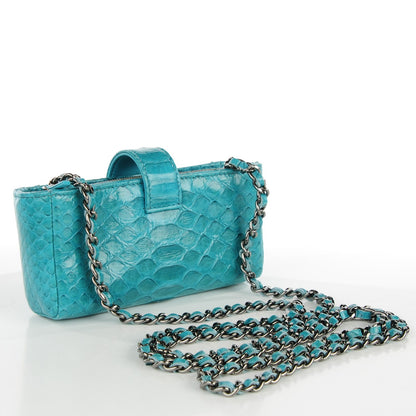 Chanel Python Mini Phone Holder Crossbody Bag Turquoise 3 of 7