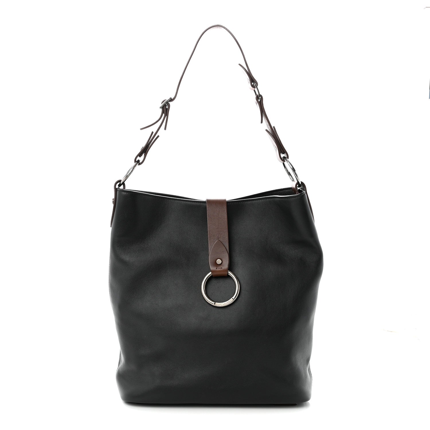 Saint Laurent Calfskin Ring Tote Black Brown 1 of 11