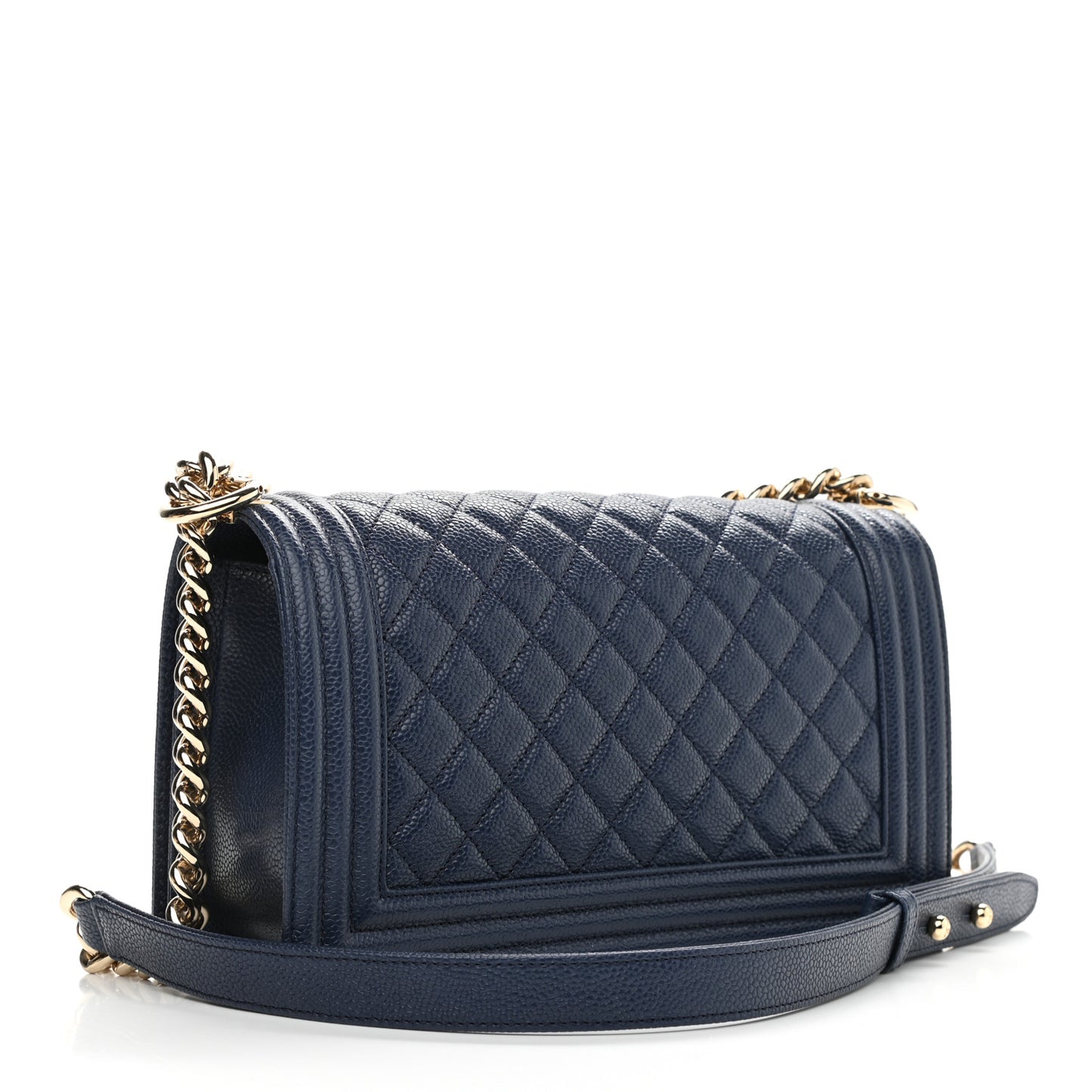 Caviar Quilted Medium Boy Flap Dark Blue