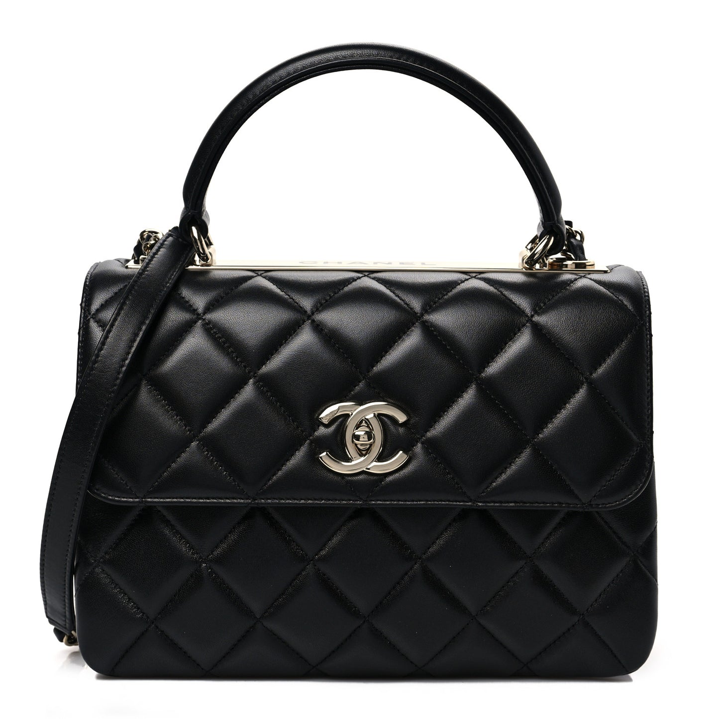 Lambskin Quilted Small Trendy CC Dual Handle Flap Bag Black
